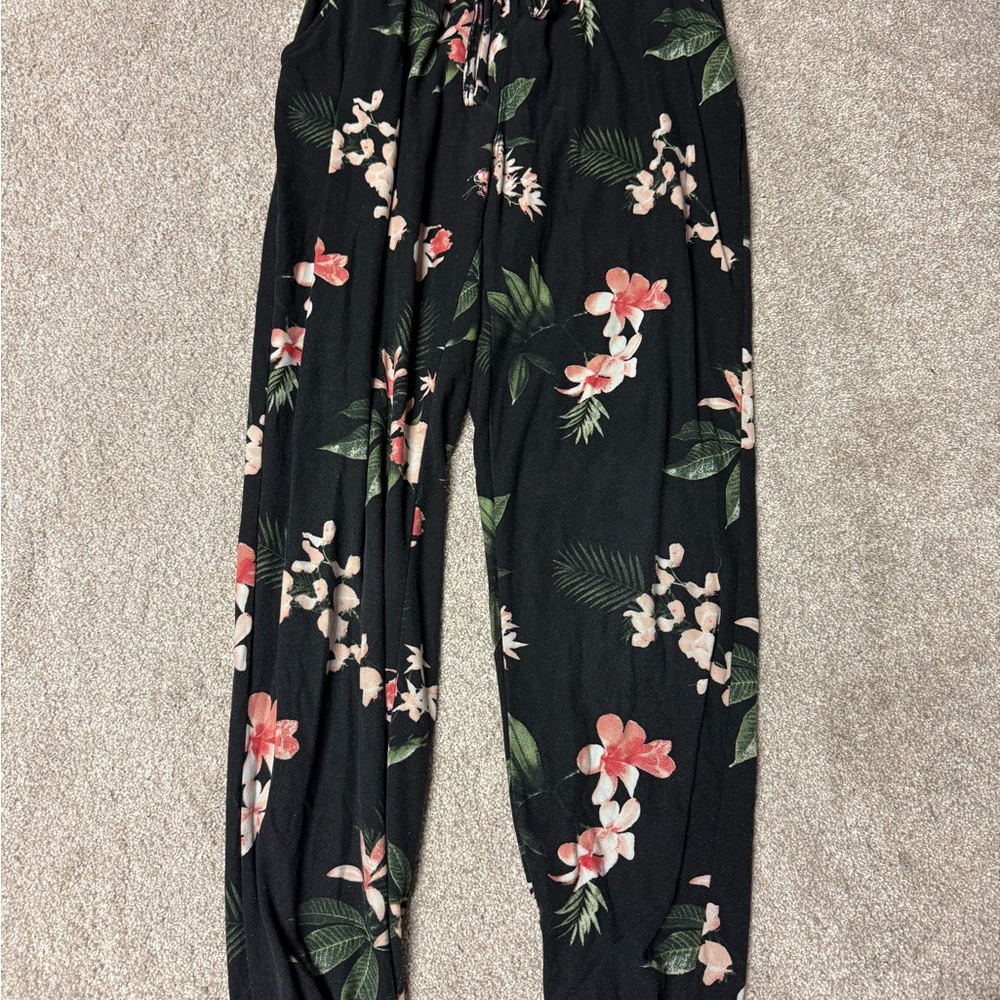 Floral Black Pants